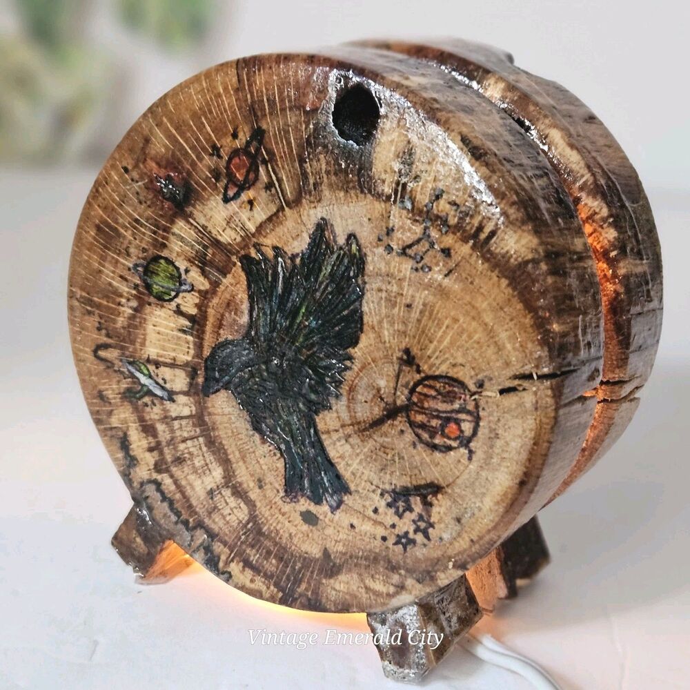 Vtg Wooden Carved Light Cutout Handmade-painted Table Lamp Nightlight Butterfly